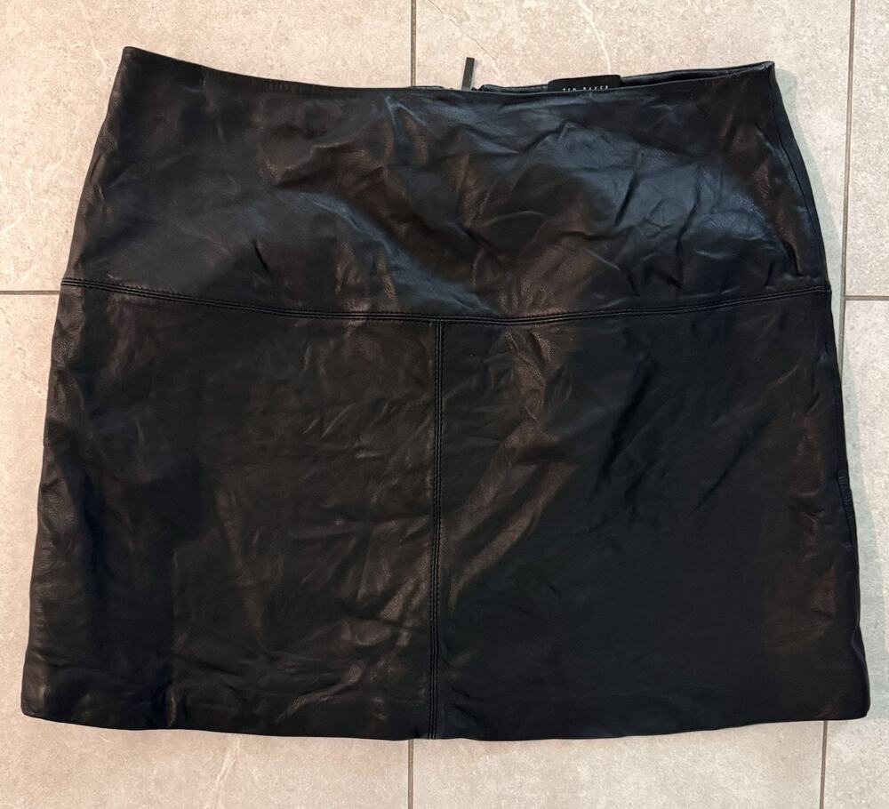 Ted Baker Leather Skirt A-line Womens Large US 12 Black High Waisted Lamb Ovine